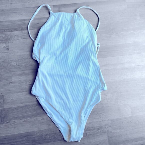 Asbury Rib One Piece Swim Bathing Suit White Size Large NWT - Picture 2 of 6